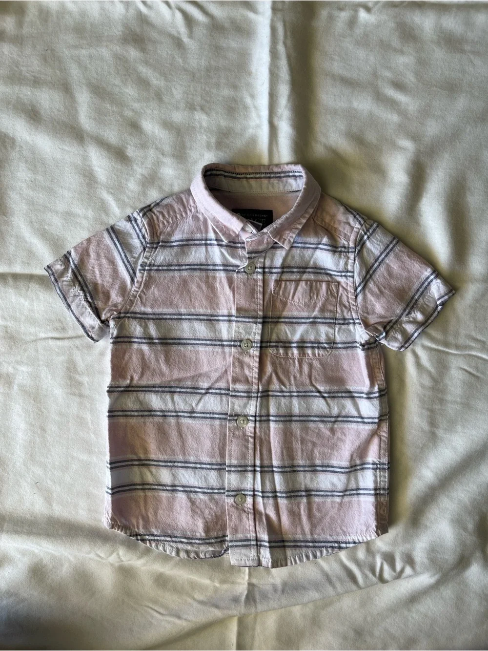 The Children's Place Pink and Navy Striped Short-Sleeve Button-Down Shirt